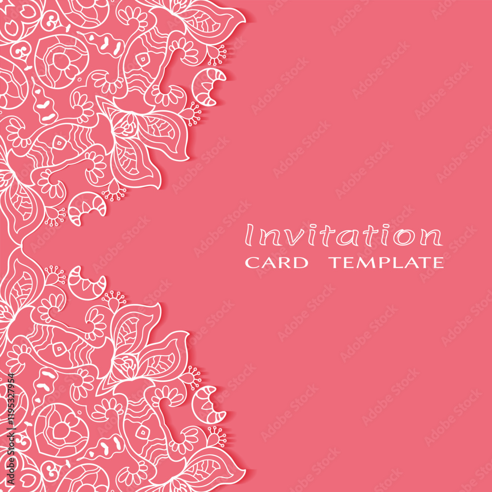 Lace Invitation Card template with mandala element. Doodle line pattern. Decorative openwork filigree art background for Wedding, Valentine's day greeting card, Birthday Invitation Lace Invitation Card template with mandala element. Doodle line pattern. Decorative openwork filigree art background for Wedding, Valentine's day greeting card, Birthday Invitation
