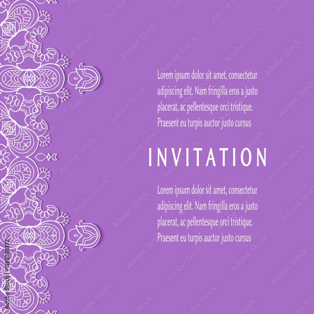 Invitation or Card template with lacе frame border, doodle line pattern, mandala element. Decorative openwork filigree art background for Wedding, Valentine's day greeting card, Birthday Invitation Invitation or Card template with lacе frame border, doodle line pattern, mandala element. Decorative openwork filigree art background for Wedding, Valentine's day greeting card, Birthday Invitation