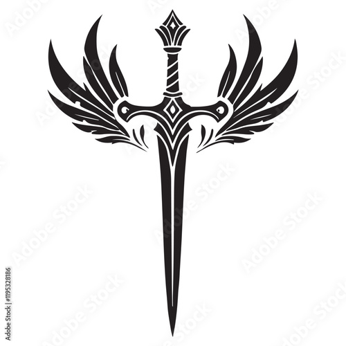 Excalibur Silhouette Vector Illustration, Solid White Background.