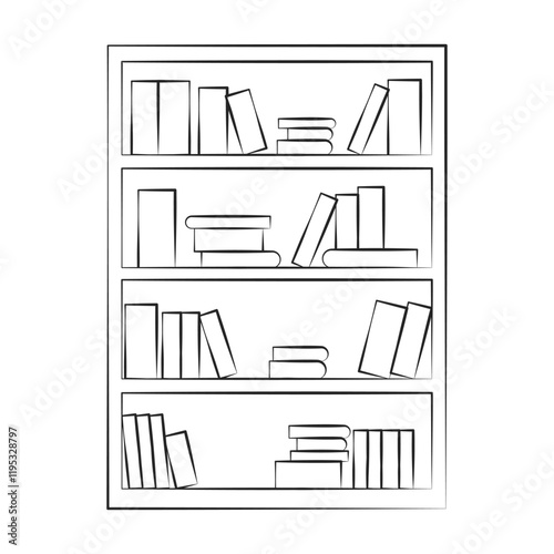 Books are on the shelf one line art. 