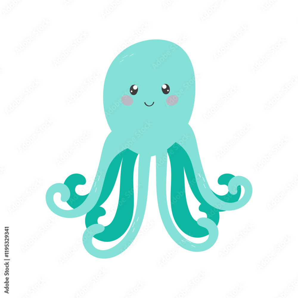 Cute green octopus in simple flat style for you design, logo or label Cute green octopus in simple flat style for you design, logo or label