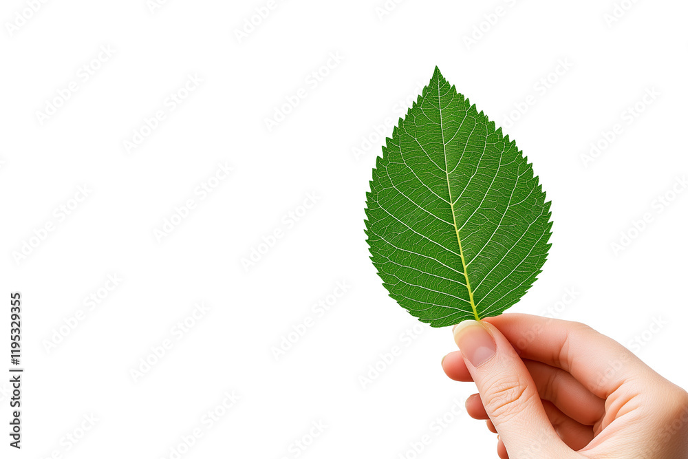 a Hand holding a green leaf isolated on a transparent background a Hand holding a green leaf isolated on a transparent background