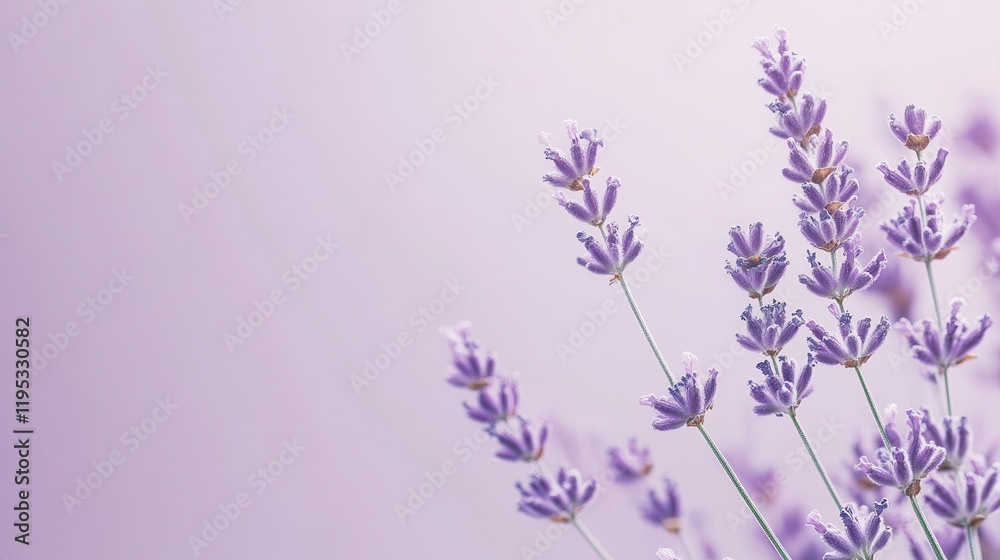 Naklejka premium Lavender stalks gently sway against a pastel lavender background creating a serene atmosphere of tranquility and beauty