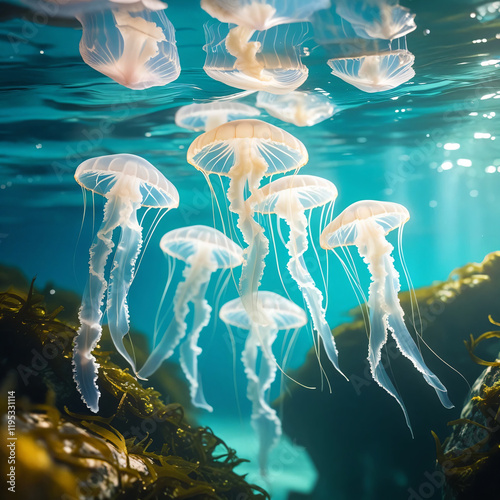 image of a group of jellyfish, generated by ai