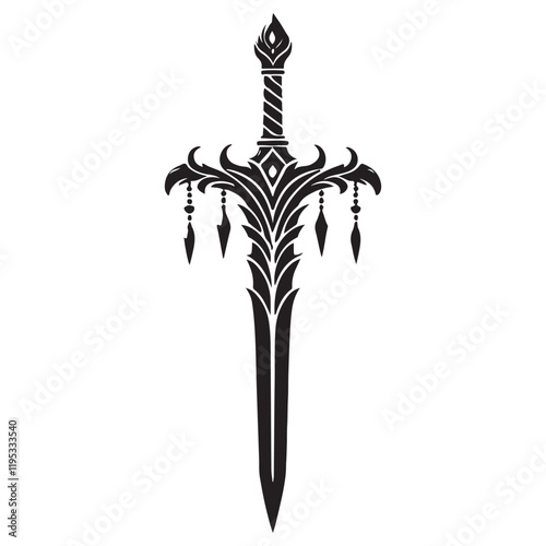 Excalibur Silhouette Vector Illustration, Solid White Background.
