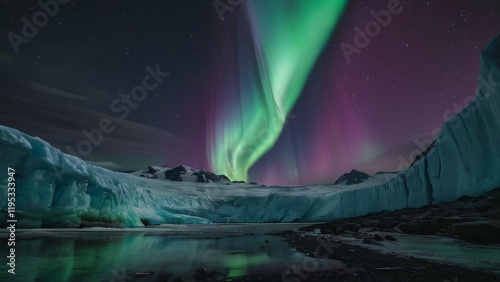 Wallpaper Mural Aurora-Lit Glacier Crevasse Under Shifting Green and Purple Skies Torontodigital.ca