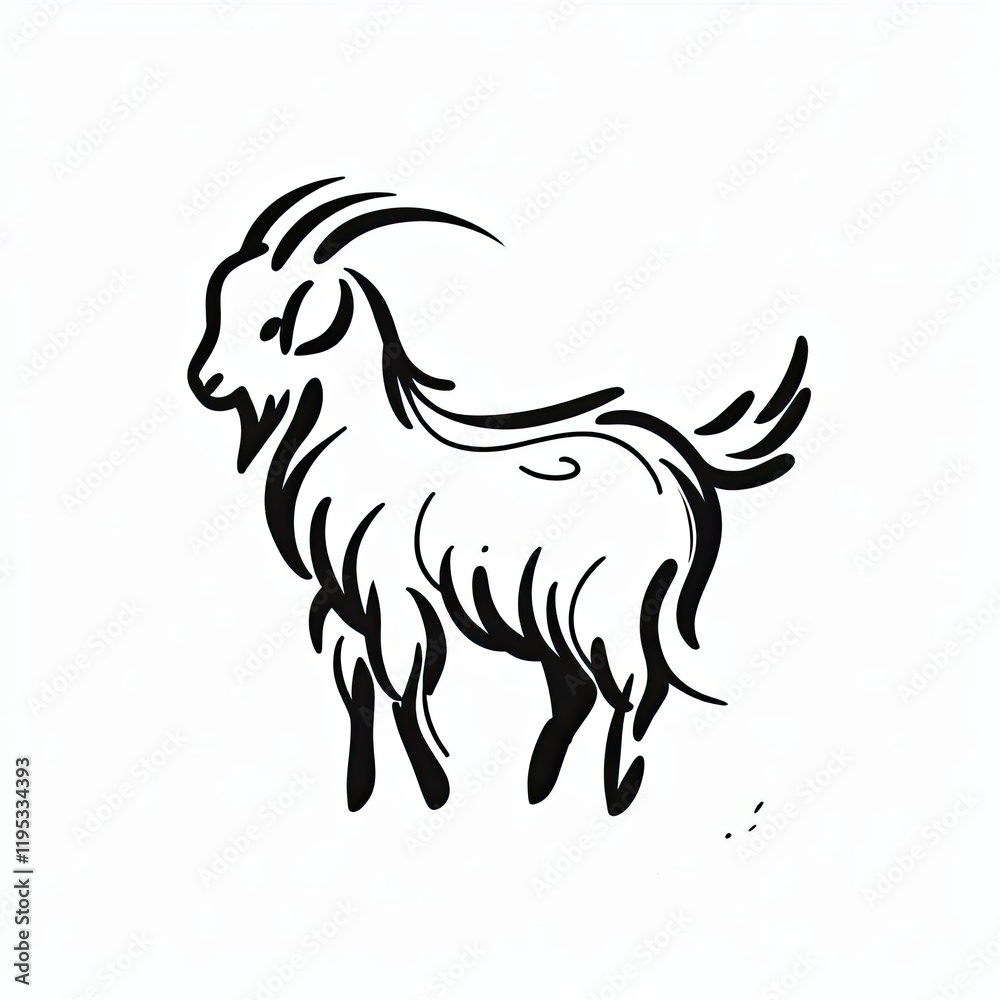 Obraz premium simple Black and white line drawing of alpine goat 