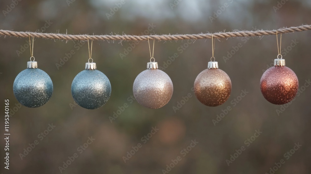 Sparkling Christmas Ornaments Hanging on a String Sparkling Christmas Ornaments Hanging on a String