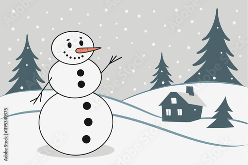 Snowman and winter season landscape background for merry christmas and happy new year paper art style.