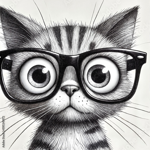 Illustration of a cat with glasses photo