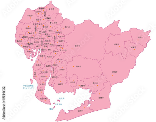 愛知県　地図　ピンク　斑点　イラスト