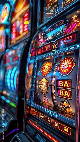 Colorful slot machines in a vibrant casino setting.