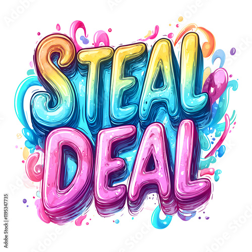 Vibrant Colorful Steal Deal Text Typography Illustration for Seasonal Sale and Special Savings Discount Offer in E Commerce Marketing Promotion Advertising