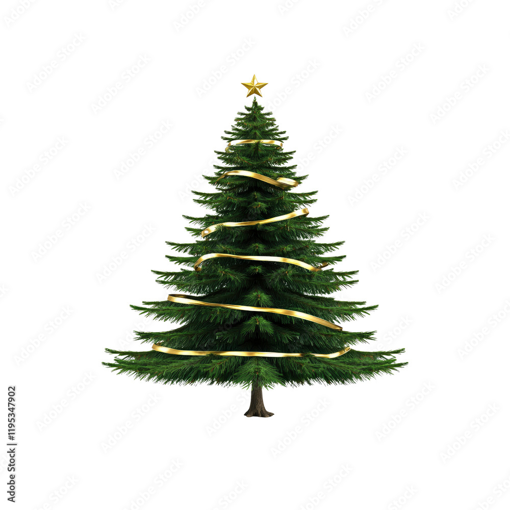 Elegant Christmas Tree with Gold Ribbon and Star