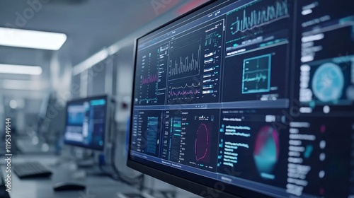 Wallpaper Mural Modern Data Visualization on Computer Screens in High-Tech Lab Torontodigital.ca