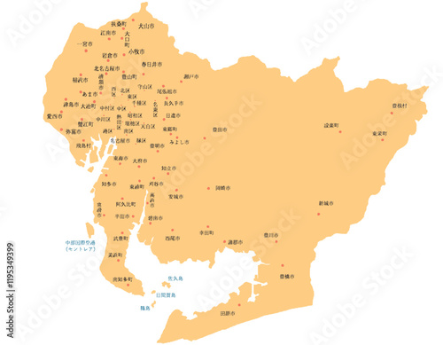 愛知県　地図　オレンジ　斑点　イラスト