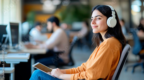 Wallpaper Mural Startup Office Environment with Young Woman in Casual Attire Torontodigital.ca