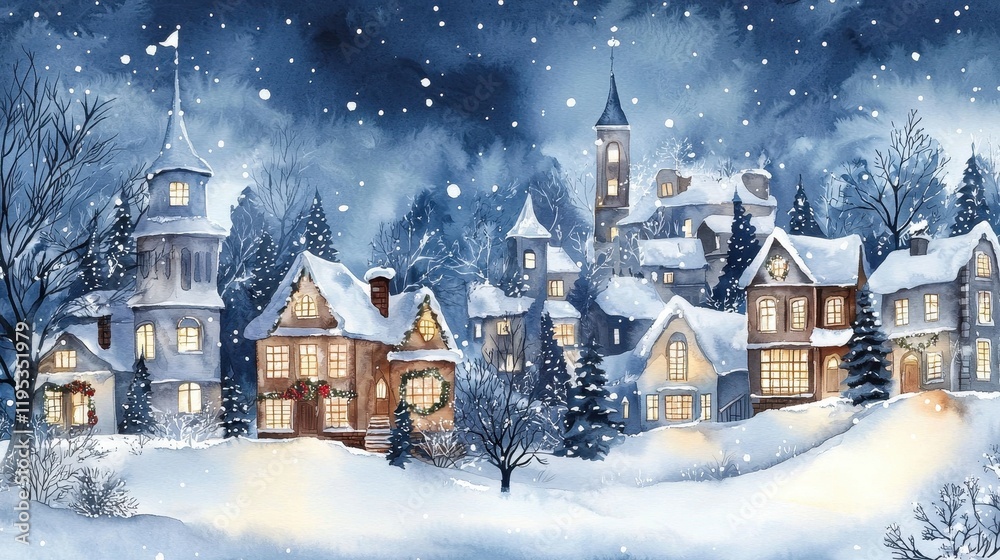 Fototapeta premium Vibrant Holiday Scene of a Festive Christmas Village