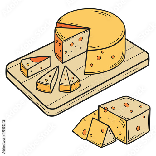 Cheese dices and slices design art silhouettes vector