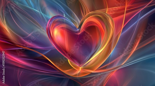 Flowing ribbons embrace heart abstract art digital canvas vivid colors conceptual design