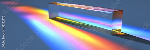 Glass Prism Refracting Light into Colorful Spectrum on a Blue Surface photo