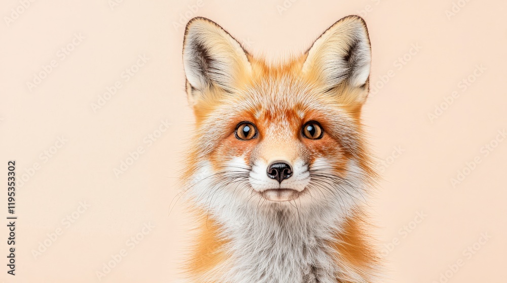 Obraz premium A close-up portrait of a fox with bright eyes and soft fur against a neutral background, showcasing its playful and curious nature.