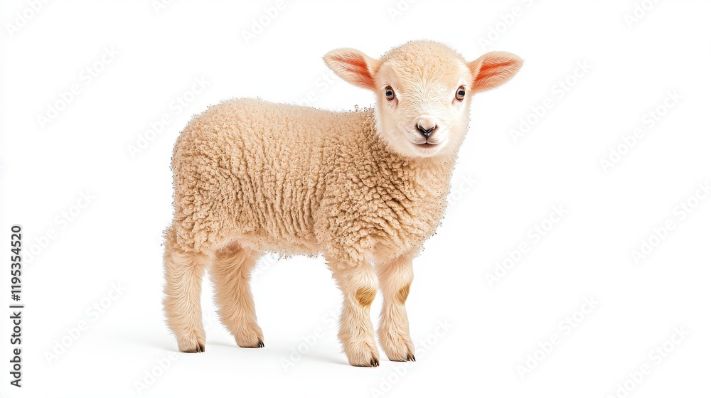 A cute, fluffy lamb stands gracefully, showcasing its soft wool and curious expression. An adorable representation of farm life and innocence. A cute, fluffy lamb stands gracefully, showcasing its soft wool and curious expression. An adorable representation of farm life and innocence.