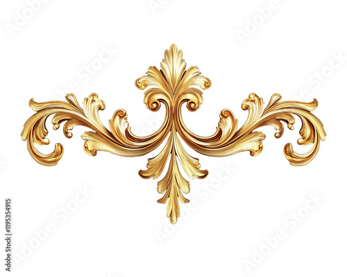 Golden Baroque Ornament Isolated on Transparent Background