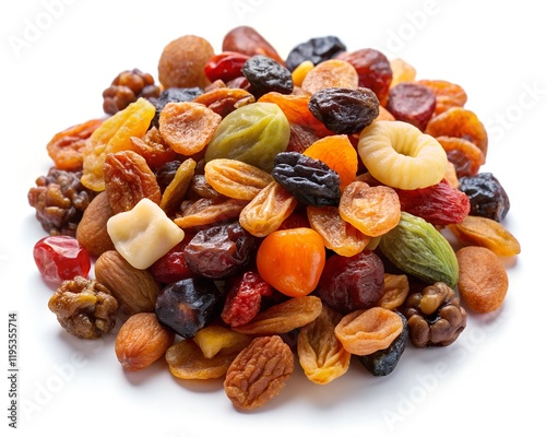 dried fruits and nuts isolated on a white background