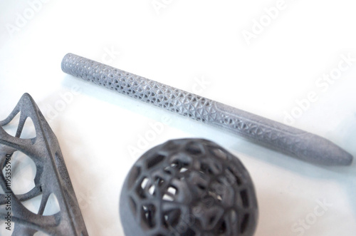 Konstfotografi Model printed 3D printer from grey polyamide powder close-up Detailed prototype