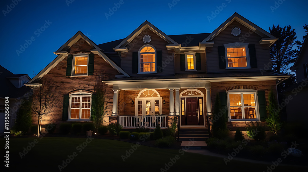 Illuminated Brick House at Night: Captivating Home Exterior Architecture Illuminated Brick House at Night: Captivating Home Exterior Architecture