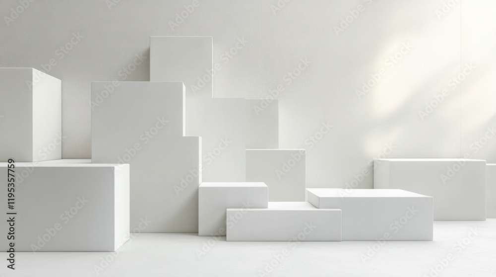 Elegant White Geometric Shapes Display Background Elegant White Geometric Shapes Display Background