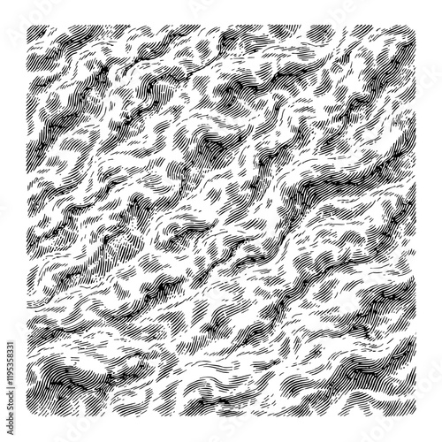 Abstract Fabric or Magma Swirling Texture Black and White Outline Line Art Drawing