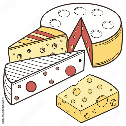 Cheese dices and slices design art silhouettes vector