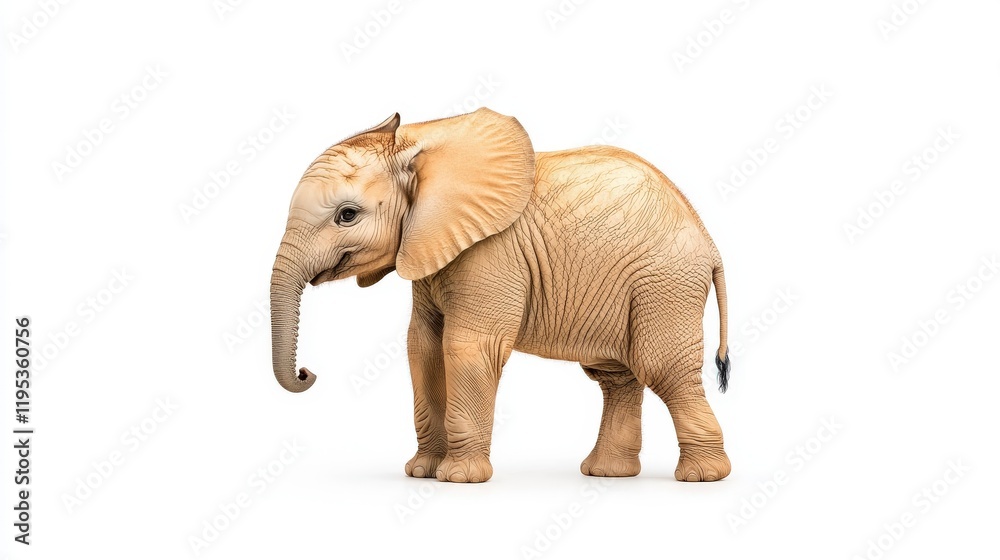 Obraz premium A young elephant stands gracefully, showcasing its majestic form and playful demeanor, embodying the beauty and gentleness of wildlife in nature.