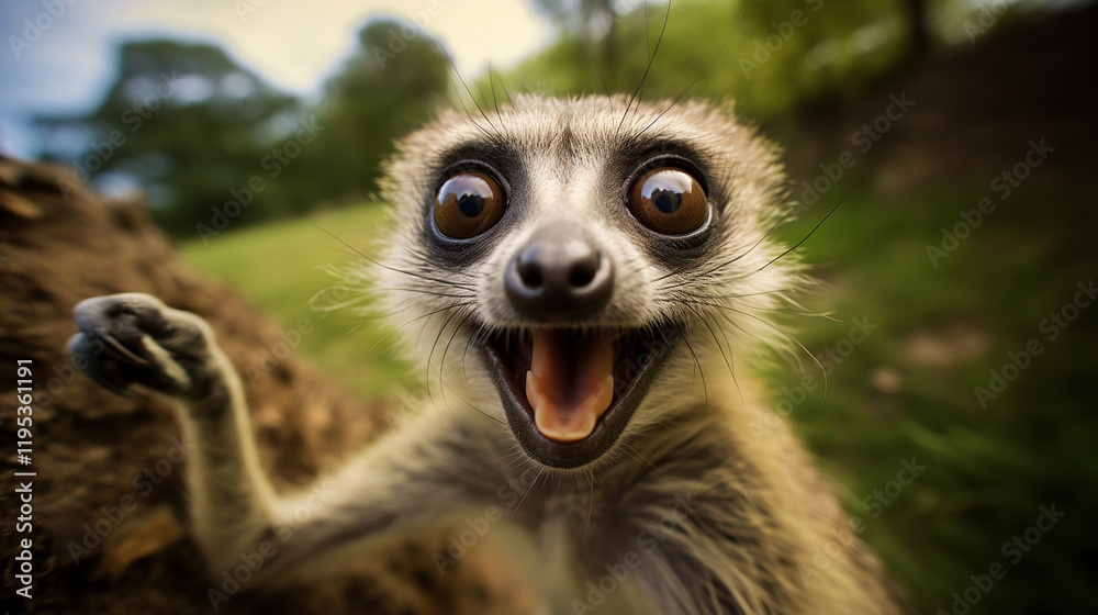 Naklejka premium Close Up of a Curious Lemur in a Natural Outdoor Setting