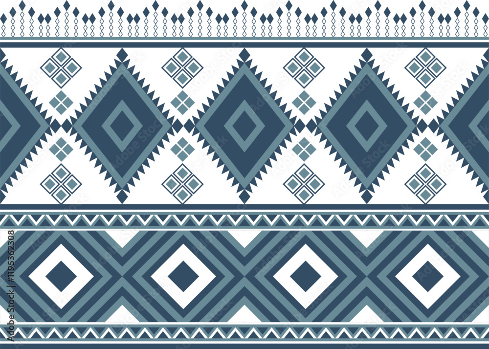 Geometric Native American Navajo navy blue pattern design.