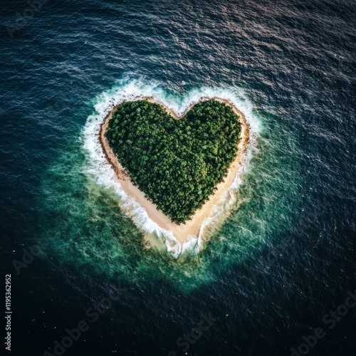 Heart Shaped Island Paradise  Aerial Drone View of Tropical Ocean Getaway