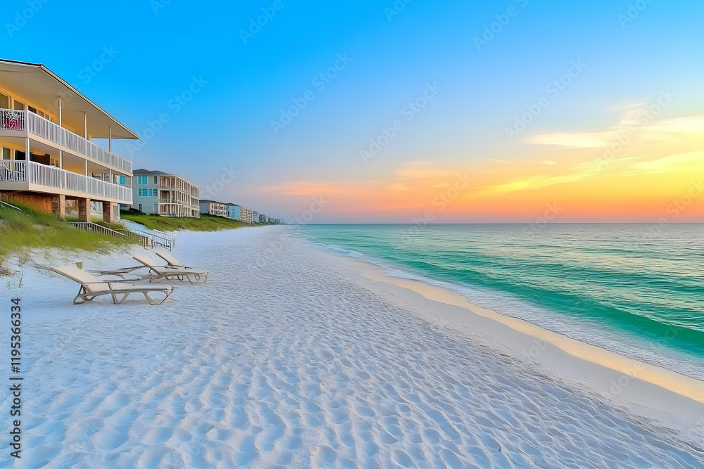 Obraz premium Beach Sunset Landscape Illustration