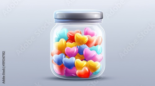 Colorful Heart-Shaped Sweets in a Glass Jar for Delightful Treats and Gifts
