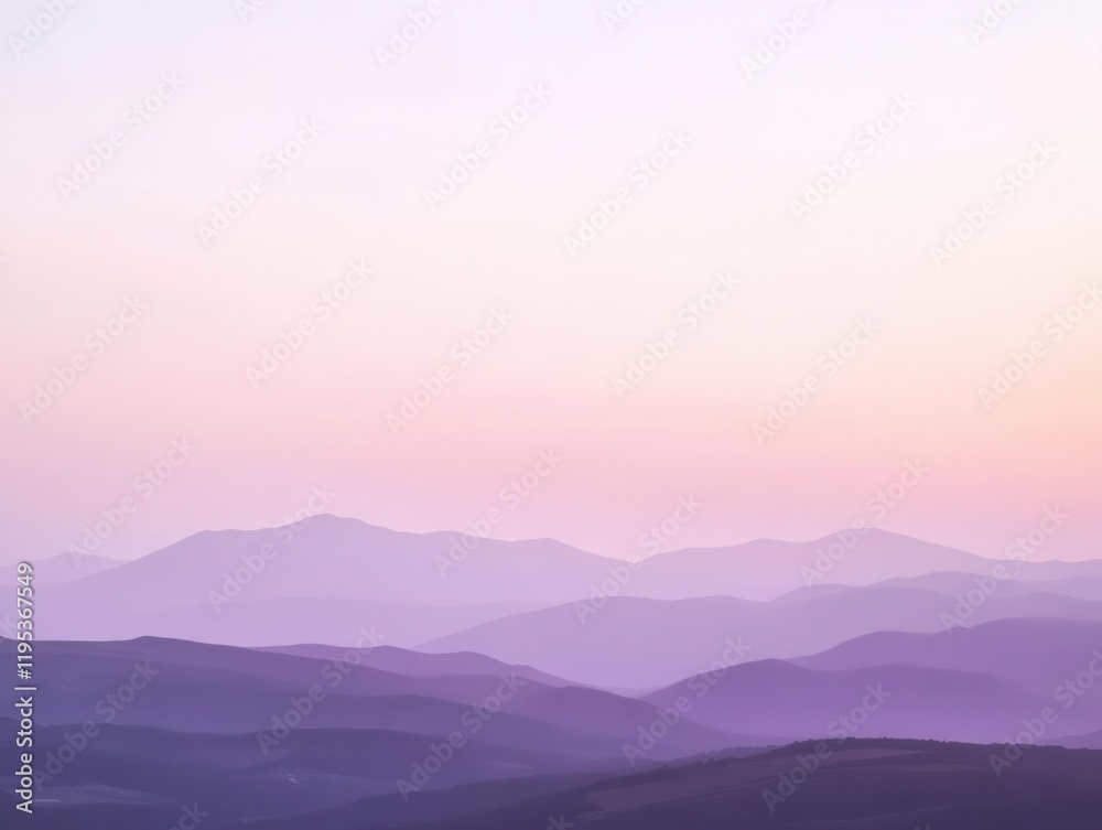 Fototapeta premium minimalist mountain range silhouettes at dawn with gentle watercolor gradient sky in soft pastel pink and purple tones