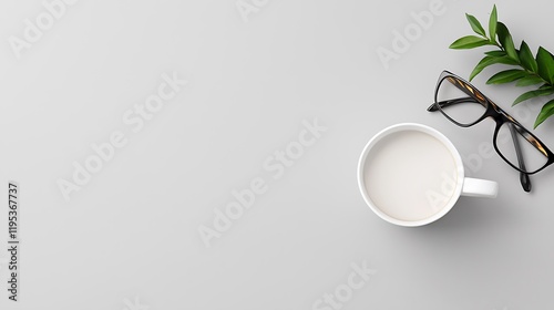 Serene Workspace Minimalist Flatlay with Coffee Mug and Eyeglasses