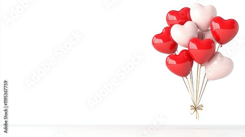 Cluster of Heart-Shaped Red and Pink Balloons Tied Together for Celebrations