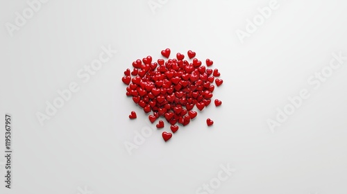 Cluster of Tiny Red Hearts Forming a Big Heart Shape on a Light Background