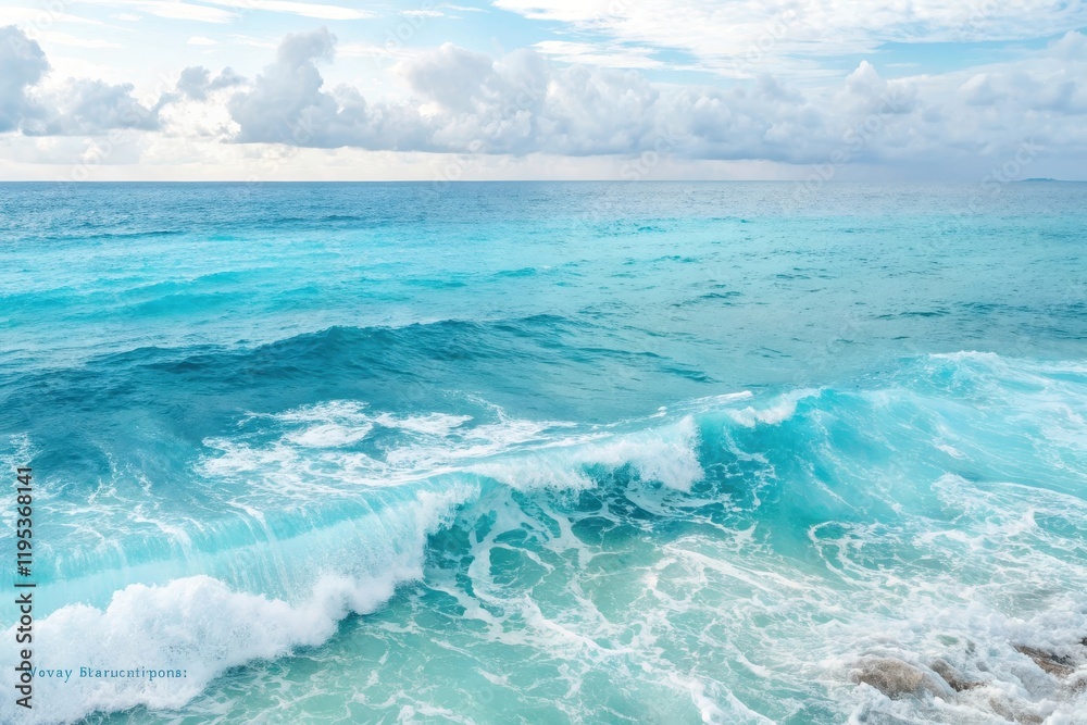 Fototapeta premium Ocean wave breaking on the shore under a partly cloudy sky