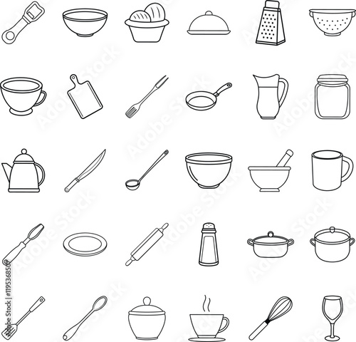 Kitchen Utensils Icons Cooking, Baking, Serving, and Dining Essentials