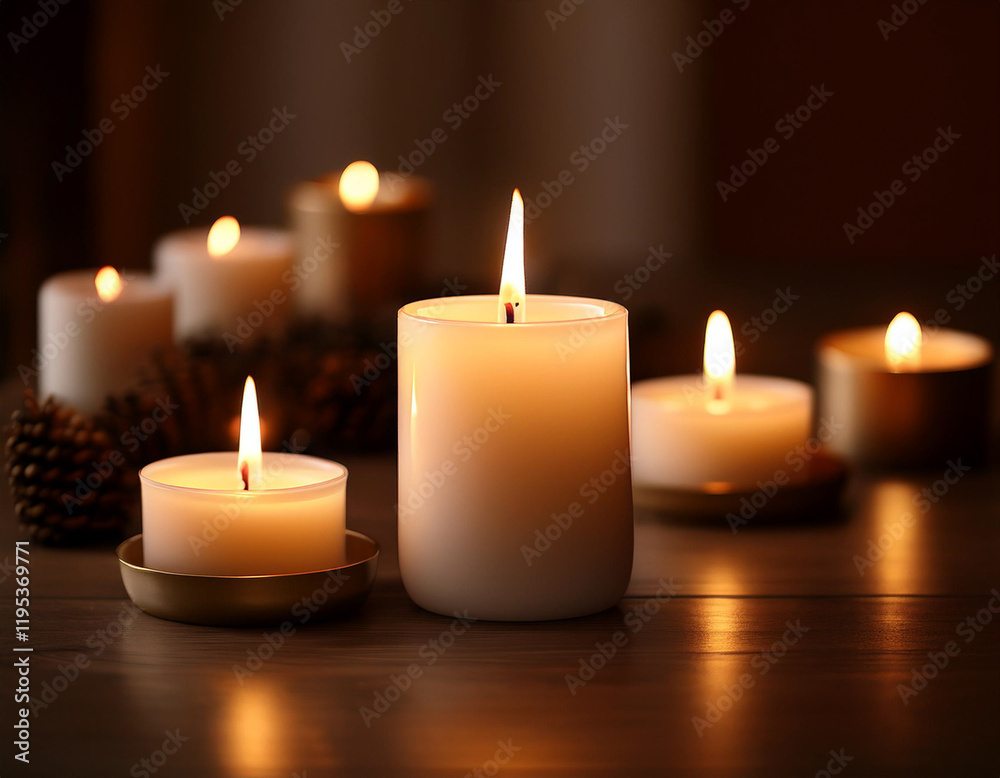 The gentle flicker of candle flames in a dimly lit room, providing a soft and soothing light source. The gentle flicker of candle flames in a dimly lit room, providing a soft and soothing light source.