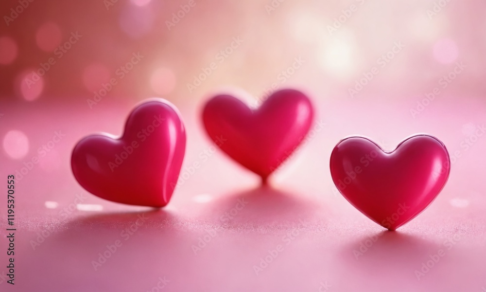 Three glossy pink hearts arranged on a subtle pink background celebrating love and affection in a warm setting. Valentine’s Day, date, engagement, love, wedding, background Three glossy pink hearts arranged on a subtle pink background celebrating love and affection in a warm setting. Valentine’s Day, date, engagement, love, wedding, background