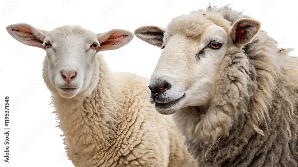 Set of sheep portraits on transparent background. Domestic and wild animal concept. Set of sheep portraits on transparent background. Domestic and wild animal concept.