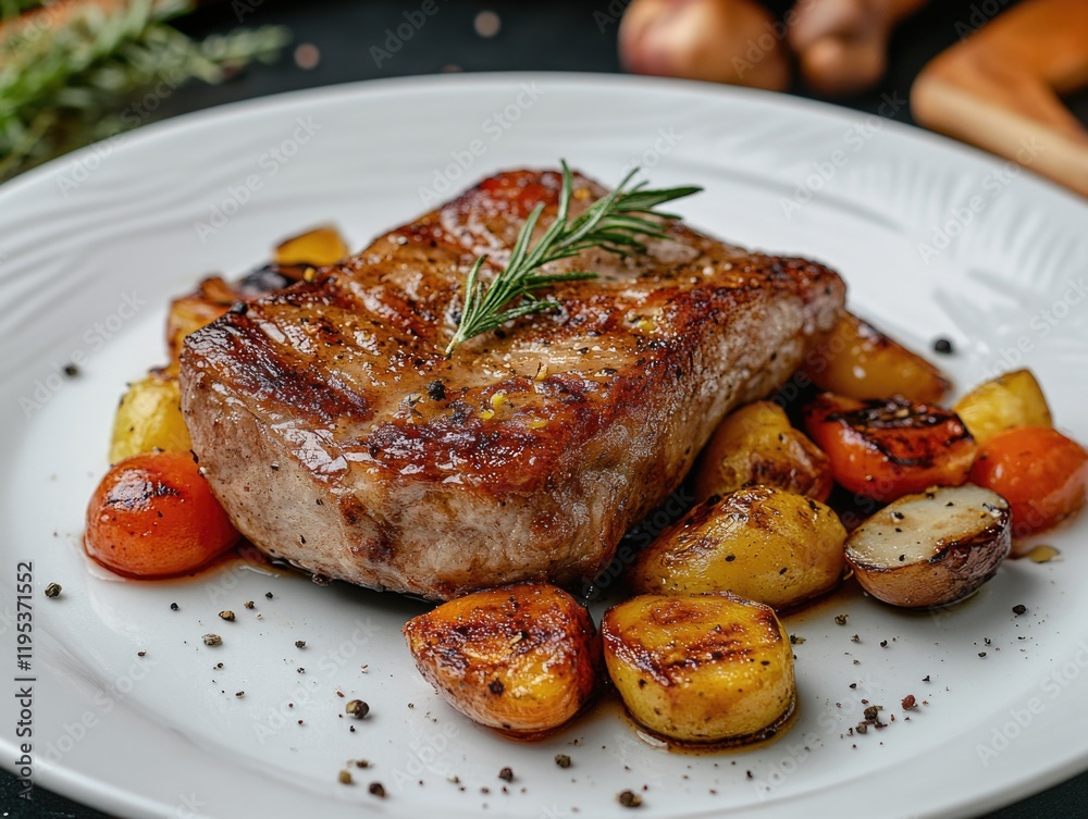 White Plate with Meat and Vegetables White Plate with Meat and Vegetables